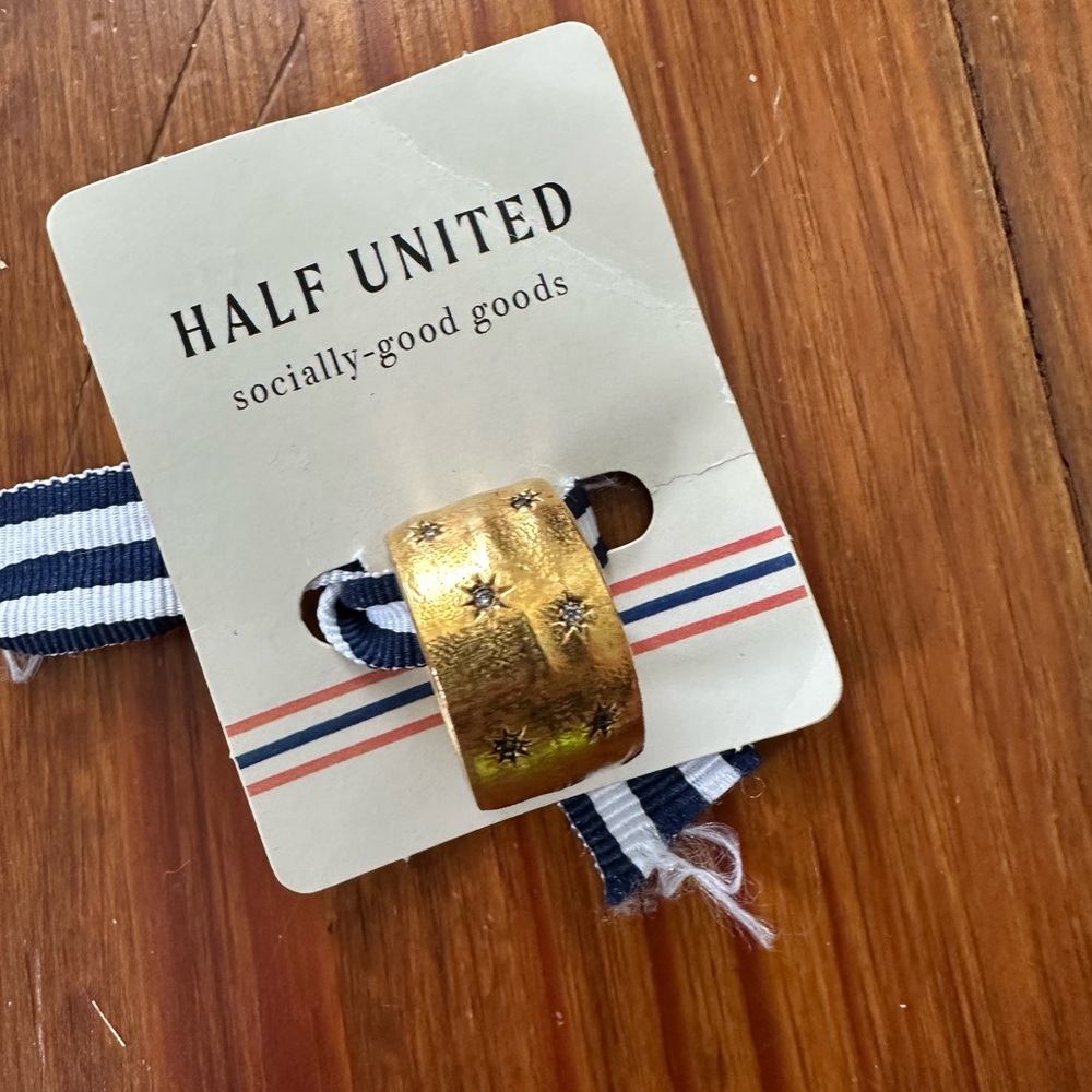 Half United Gold Band with Star Accents